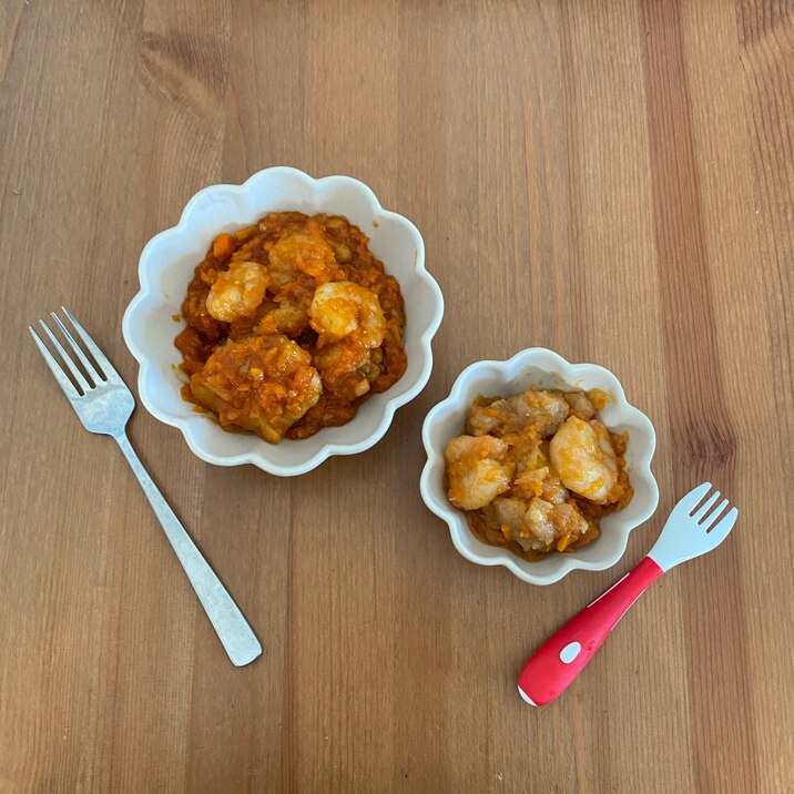 子どものお取り分け★砂糖なしエビ&鶏肉チリソース